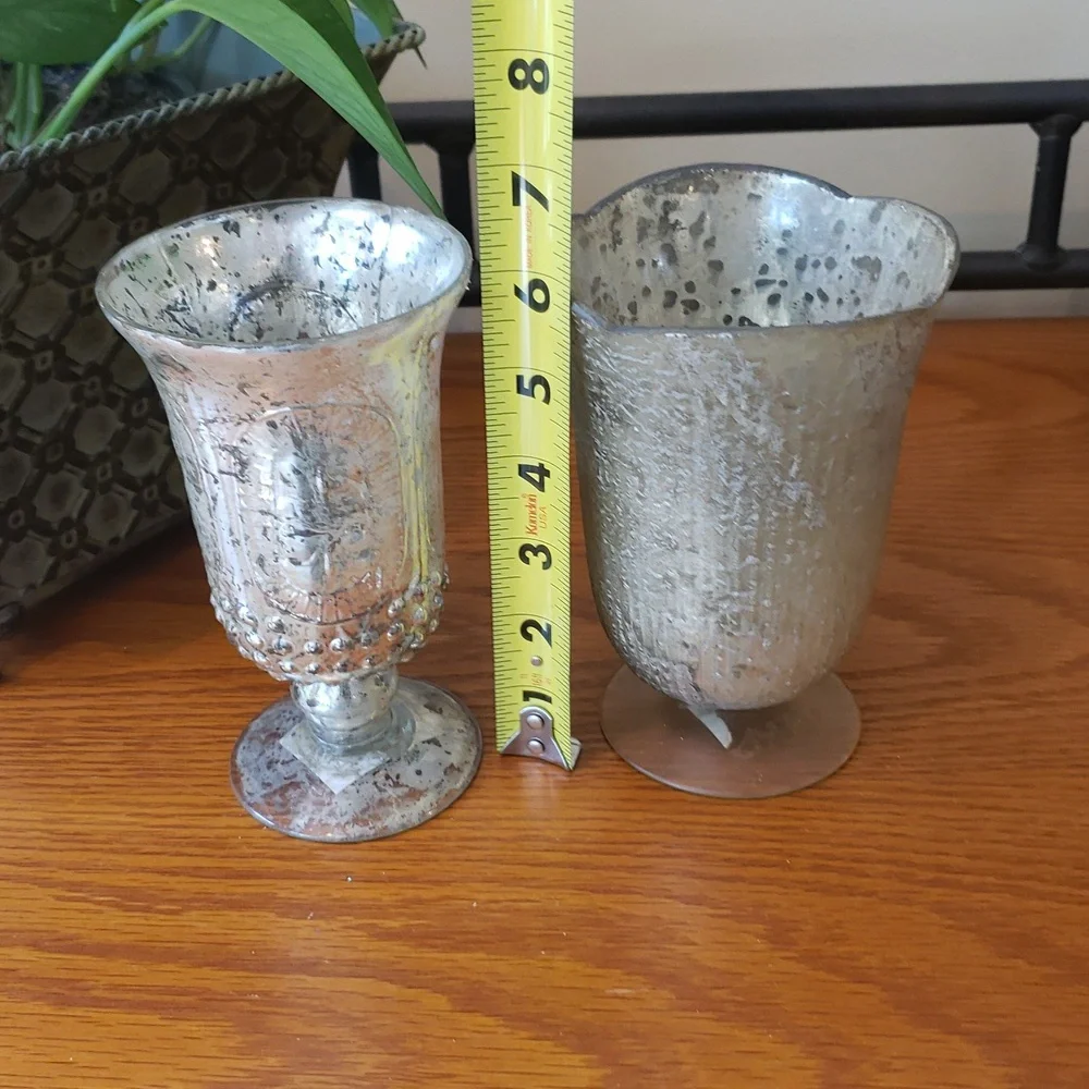 Gold Distressed Painted Decorative Vases/Candle Holders - Set Of 2 - 6